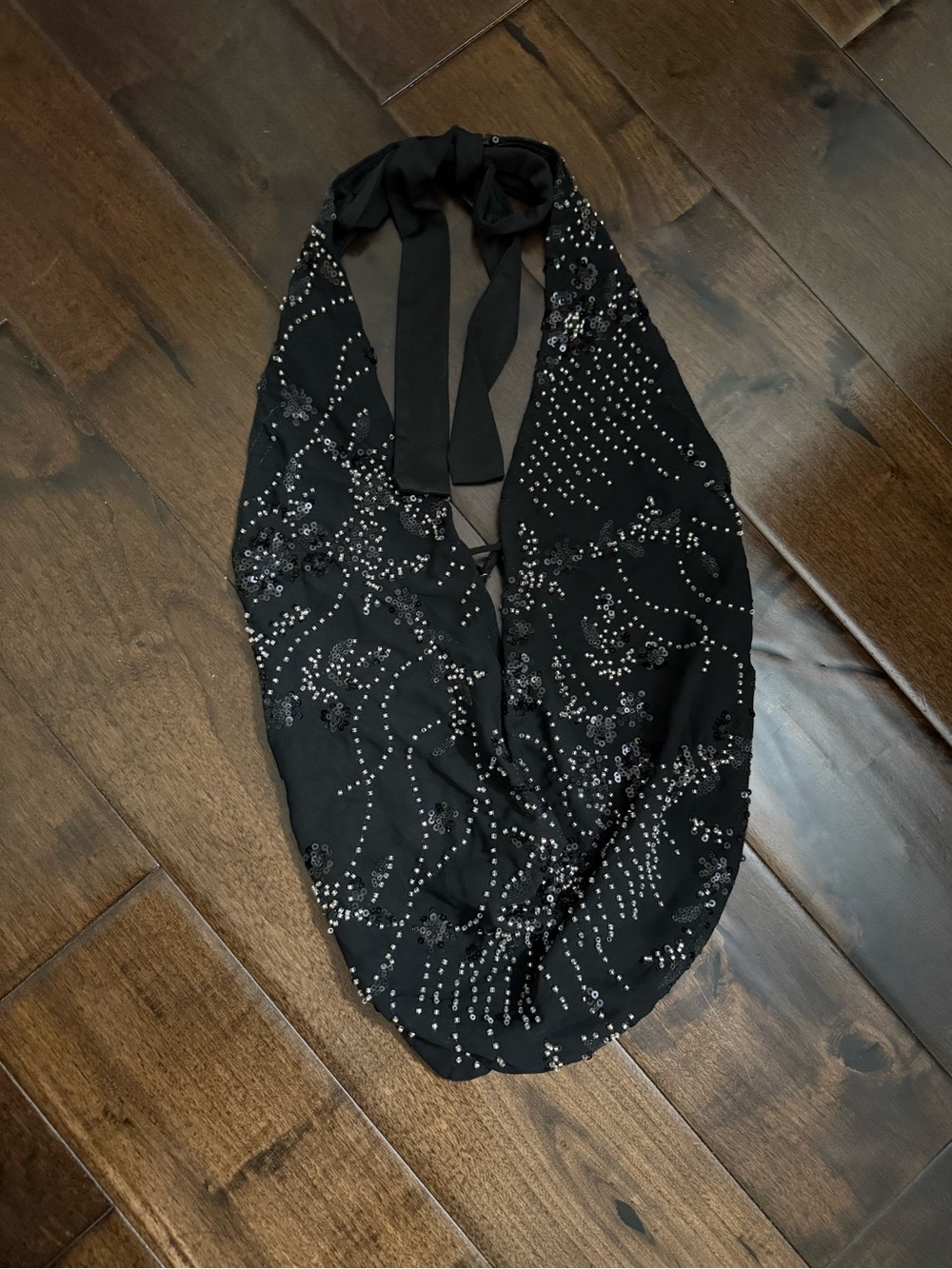 Edikted Black Sequin & Bead Halter Crop Top